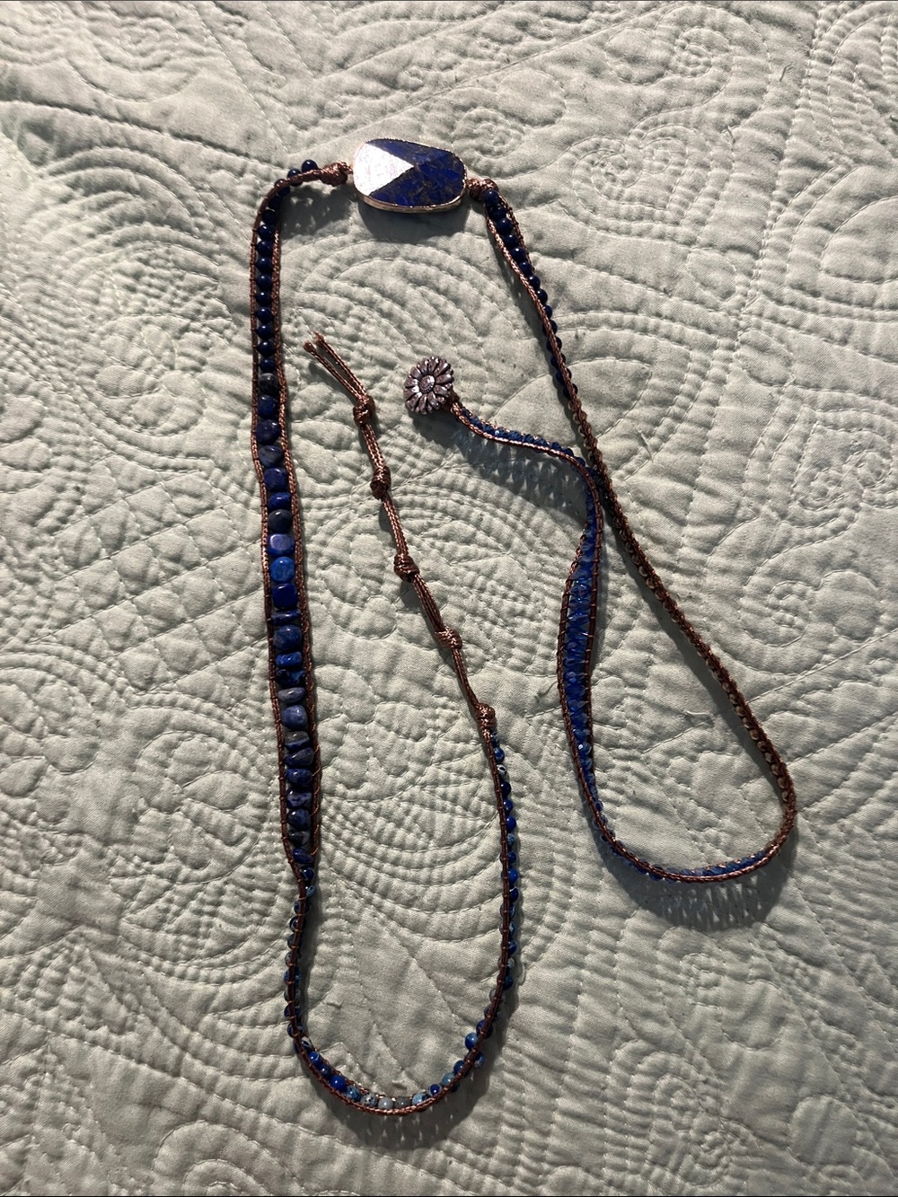 Handmade Blue Beaded Wrap Necklace